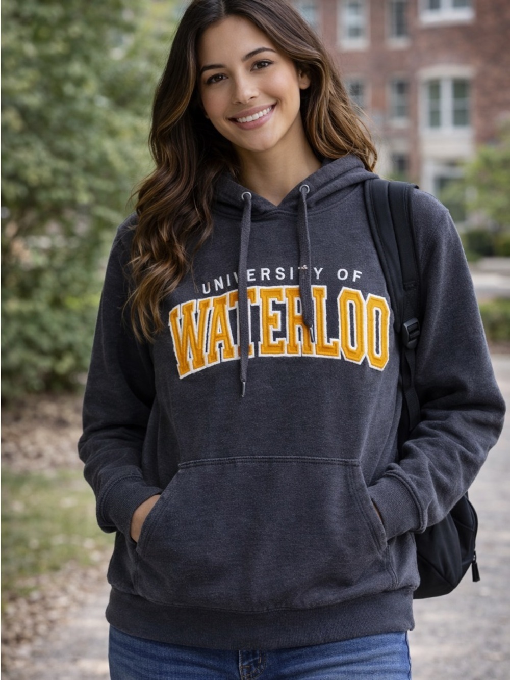 University of Waterloo Hoodie Medium Grey Pullover College Campus Canada